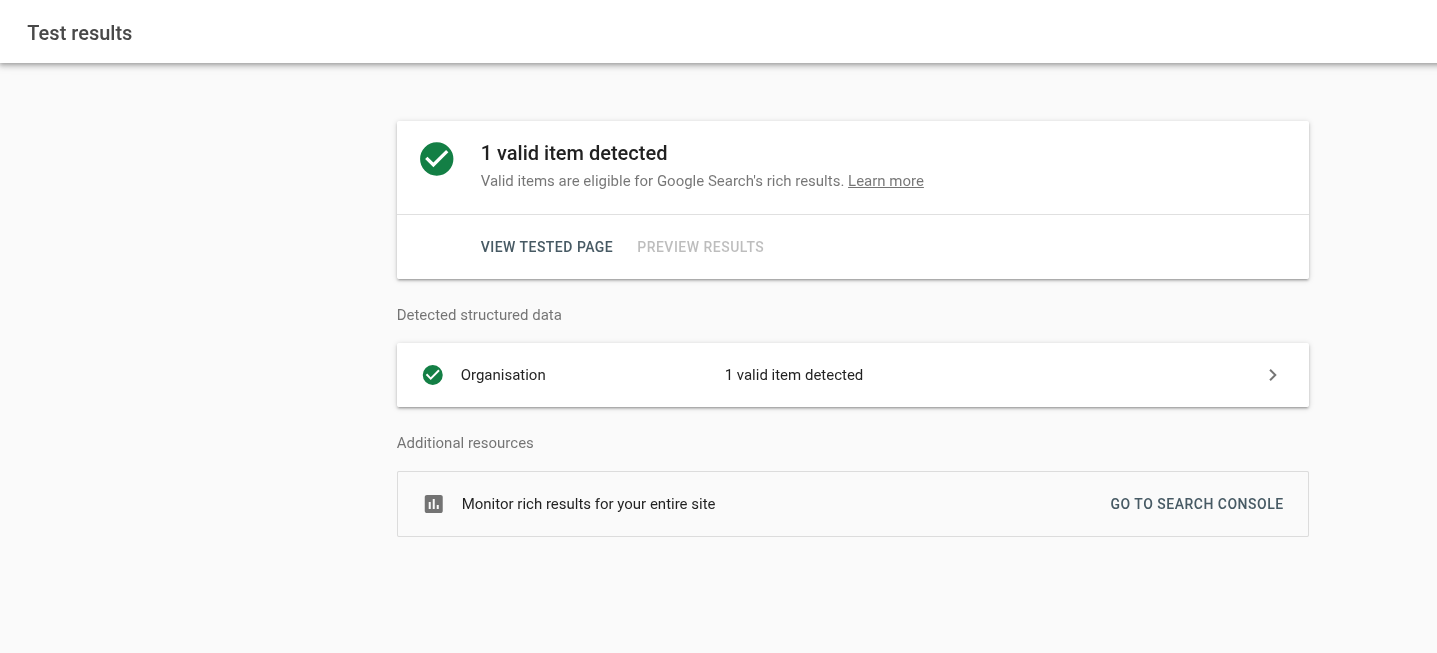 Google Rich Results Test output